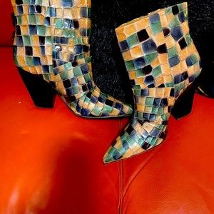 Elegant Boots Multi Blue Stained Glass Leather
